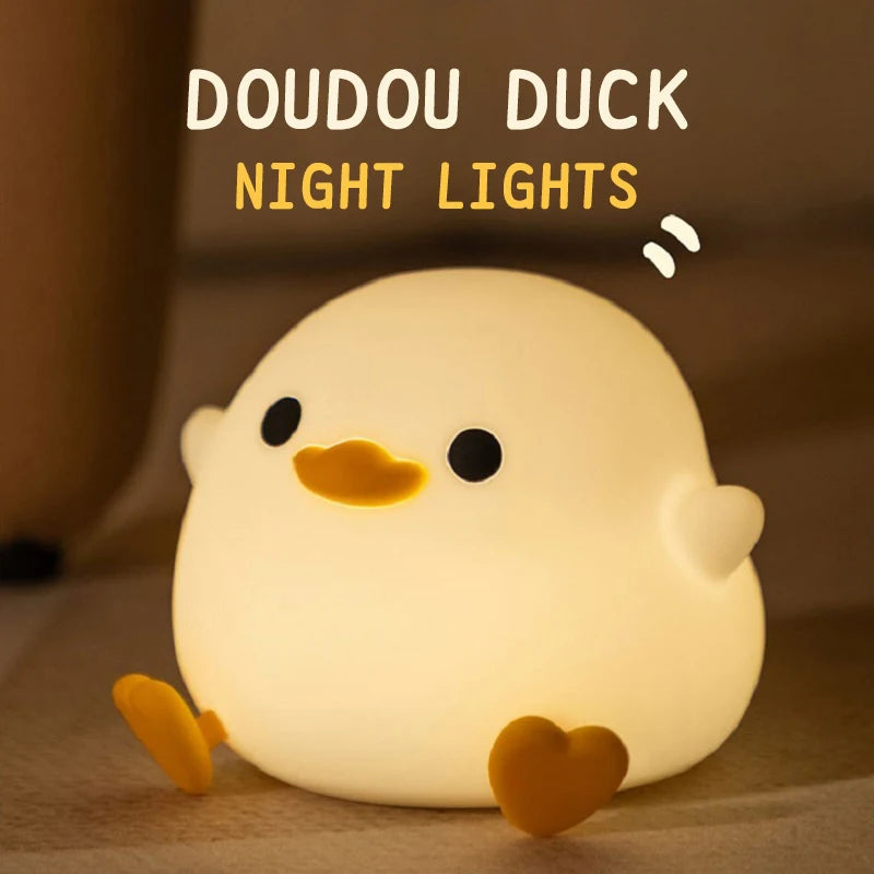 Veilleuse Canard 1 pièce – Cadeau pour enfants, lumière douce, protection des yeux, charge USB, lampe en silicone à tapoter